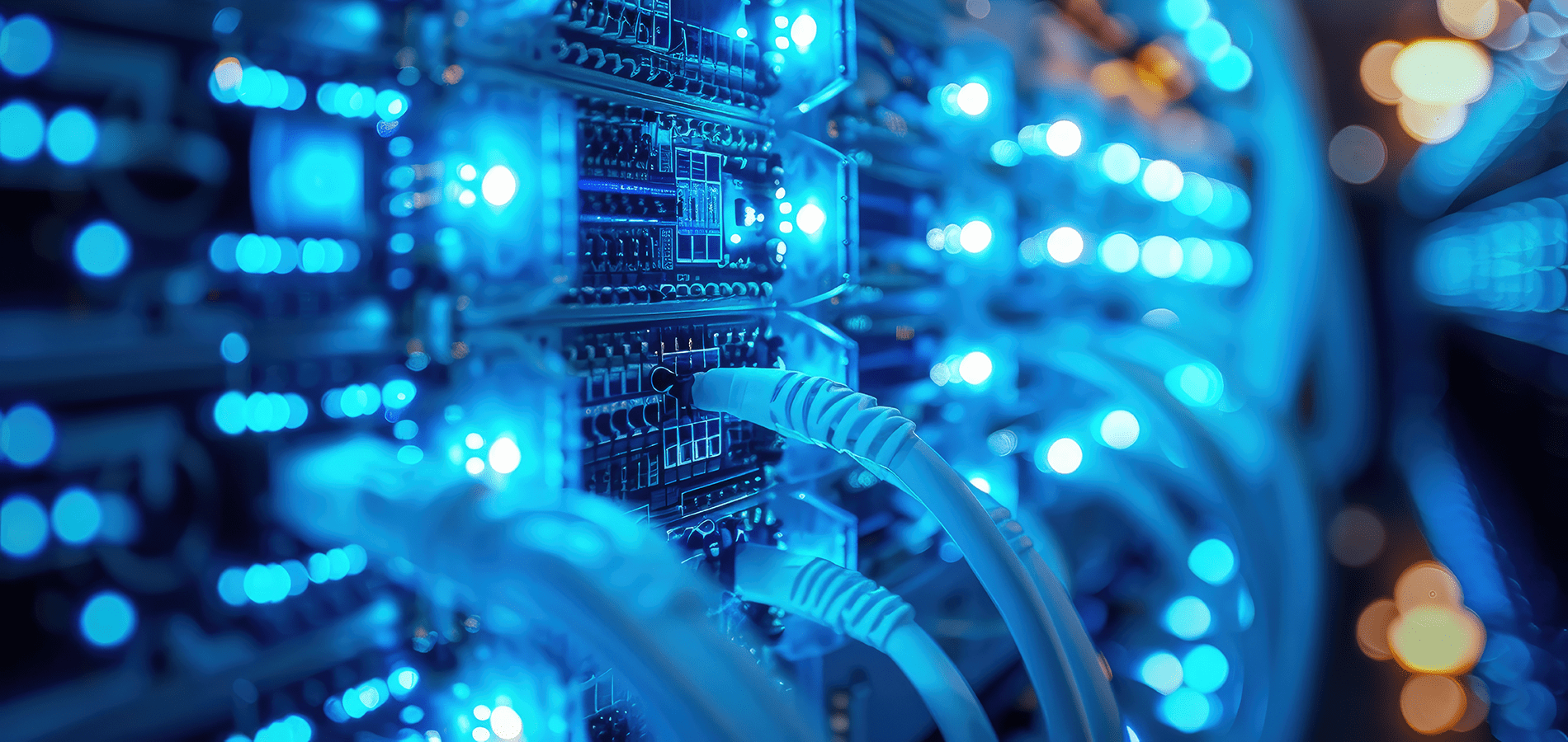 a server lit up with wires attached