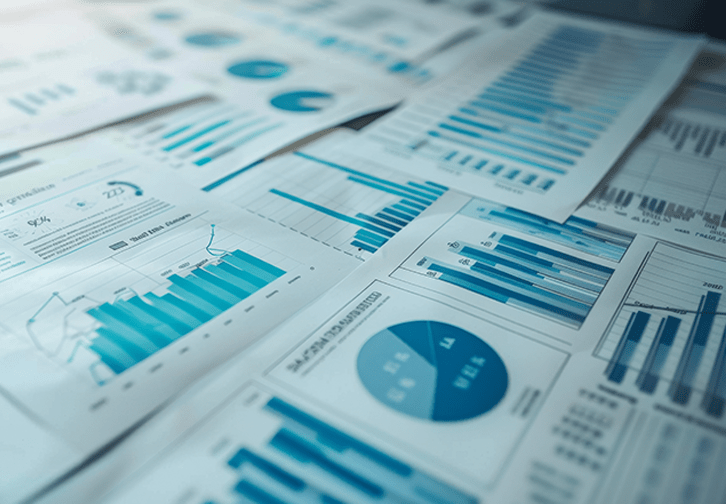 pie charts and bar charts on paper