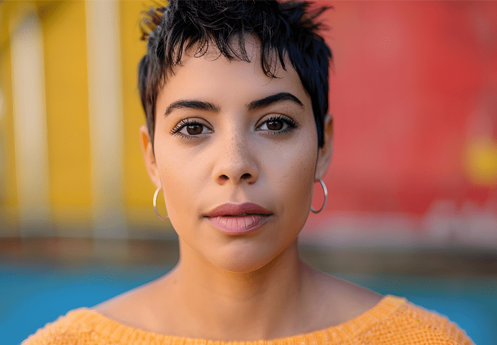 young hispanic woman looking into camera