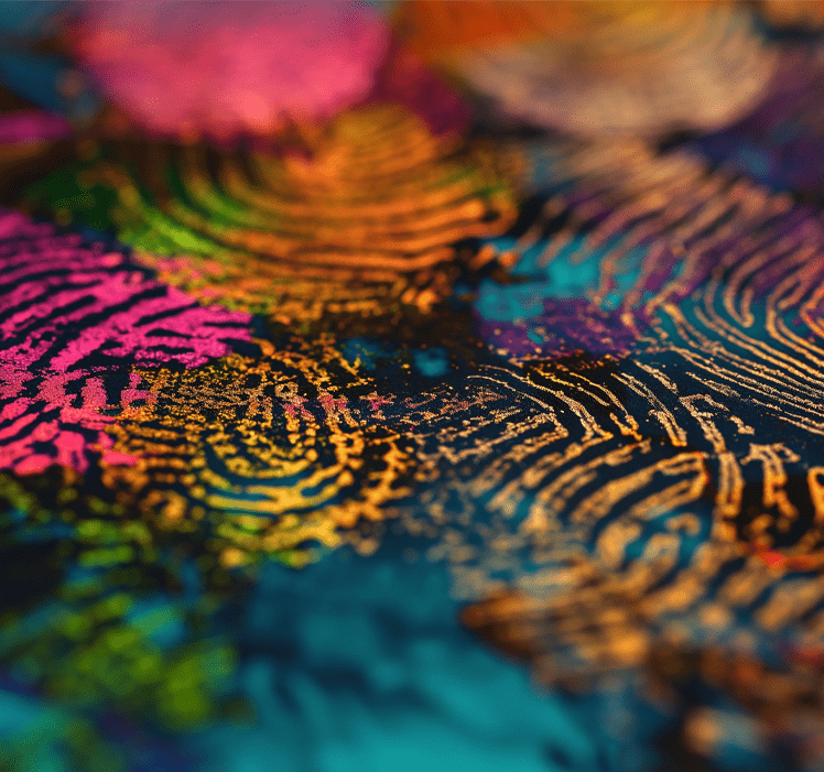 brightly colored fingerprints overlapping