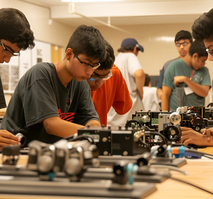 students working on machinery