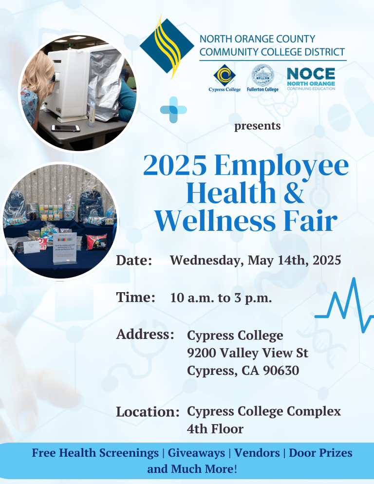 Flyer displaying information for the 2025 Employee Health Fair