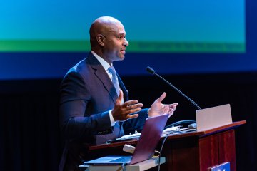 chancellor byron d. clift breland at podium