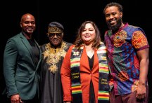 Chancellor Clift Breland with Cynthia Olivos and others during Fullerton College Black Graduation